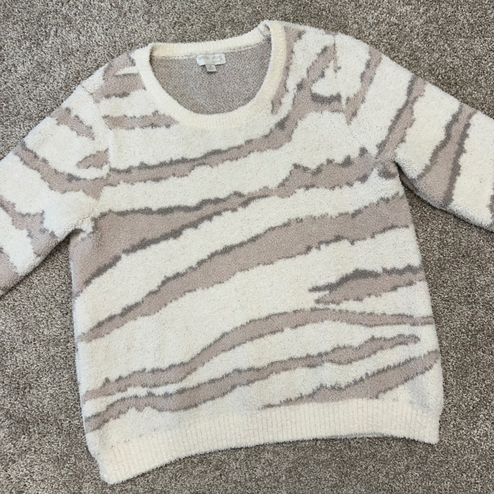 Barefoot Dreams Cozychic Seaside Crewneck Pullover Cream Zebra Sweater Women 1X